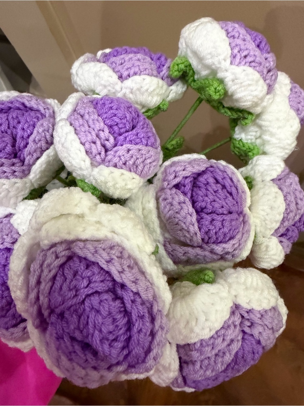 Handmade 10 Purple Crochet Knitted Flower Roses Bouquet Birthday Wedding Gift
